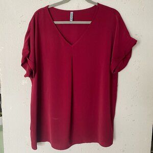 BURGUNDY SHORT SLEEVE V NECK TOP 2XL